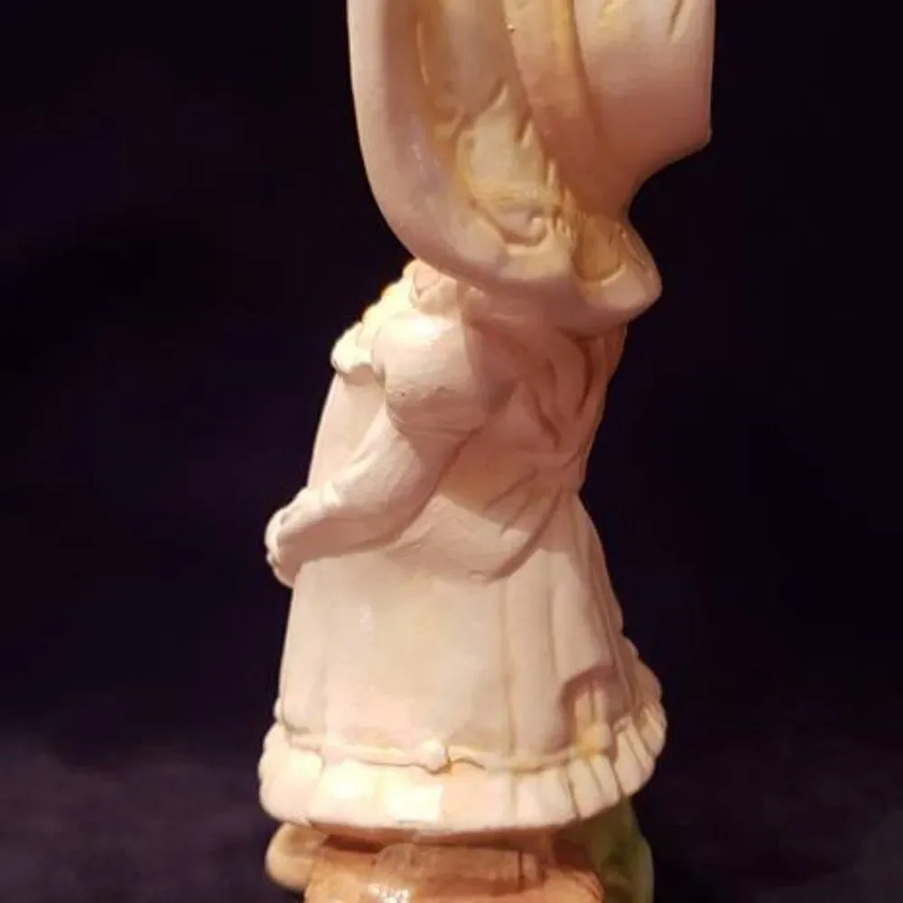 Vintage Porcelain Ceramic Girl in Yellow Dress Bonnet